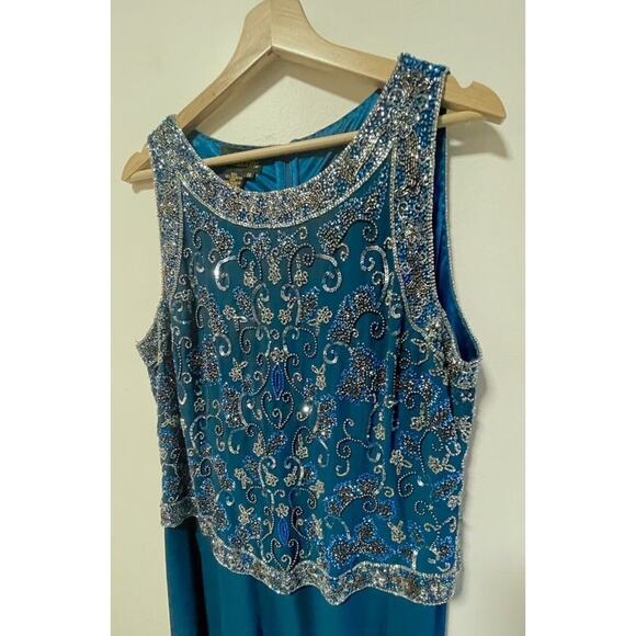 Beaded Gown Blue With Scarf Size 16  Vintage - Picture 9 of 16